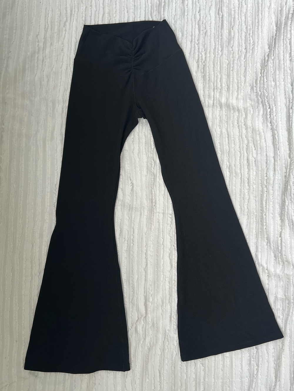 Black Flared Ruched-Front Leggings for Women